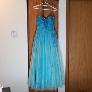 Deb Full Length Prom Dress | Blue Green Beaded